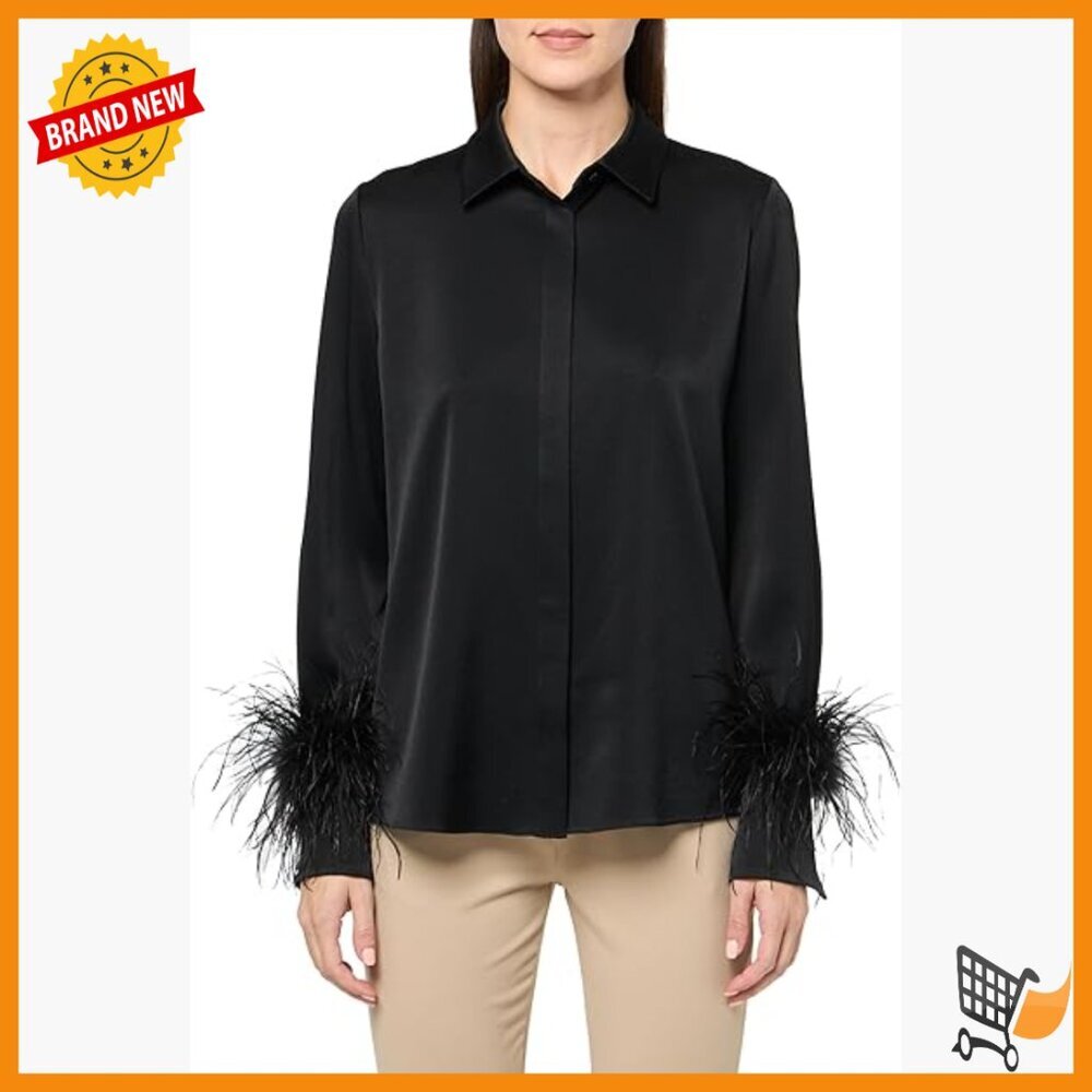 Long Sleeve Blouse with Feather Cuff, Relaxed Fit, Dry Clean Only